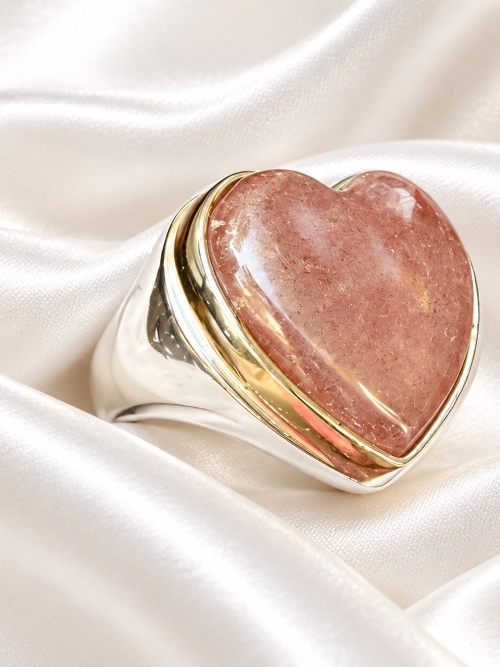 Silver Hematoid Quartz Heart Statement Ring with Rose-Brown colors (11)